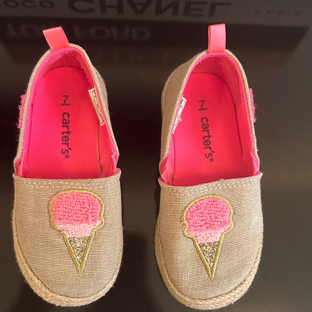 Carter's Kids Ice Cream Slippers - Pink and Tan Size 7